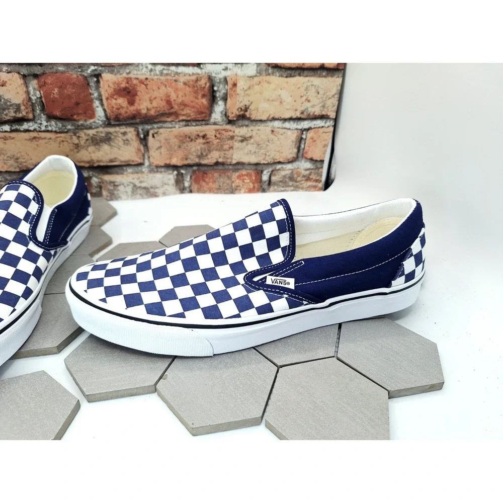 Vans Classic‎ Slip-On Checkerboard Navy Blue White Shoes Men's Sz 9 Classic